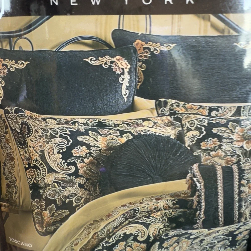 J Queen Toscano Black Euro Sham‎ Pillowcase 26x26 New